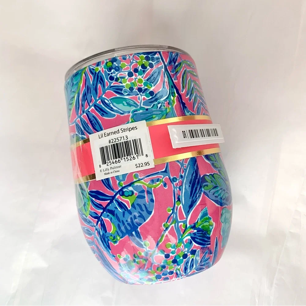 NEW Lilly Pulitzer Insulated Stemless Tumbler Pink Isle Lil Earned Stripes - Picture 6 of 15